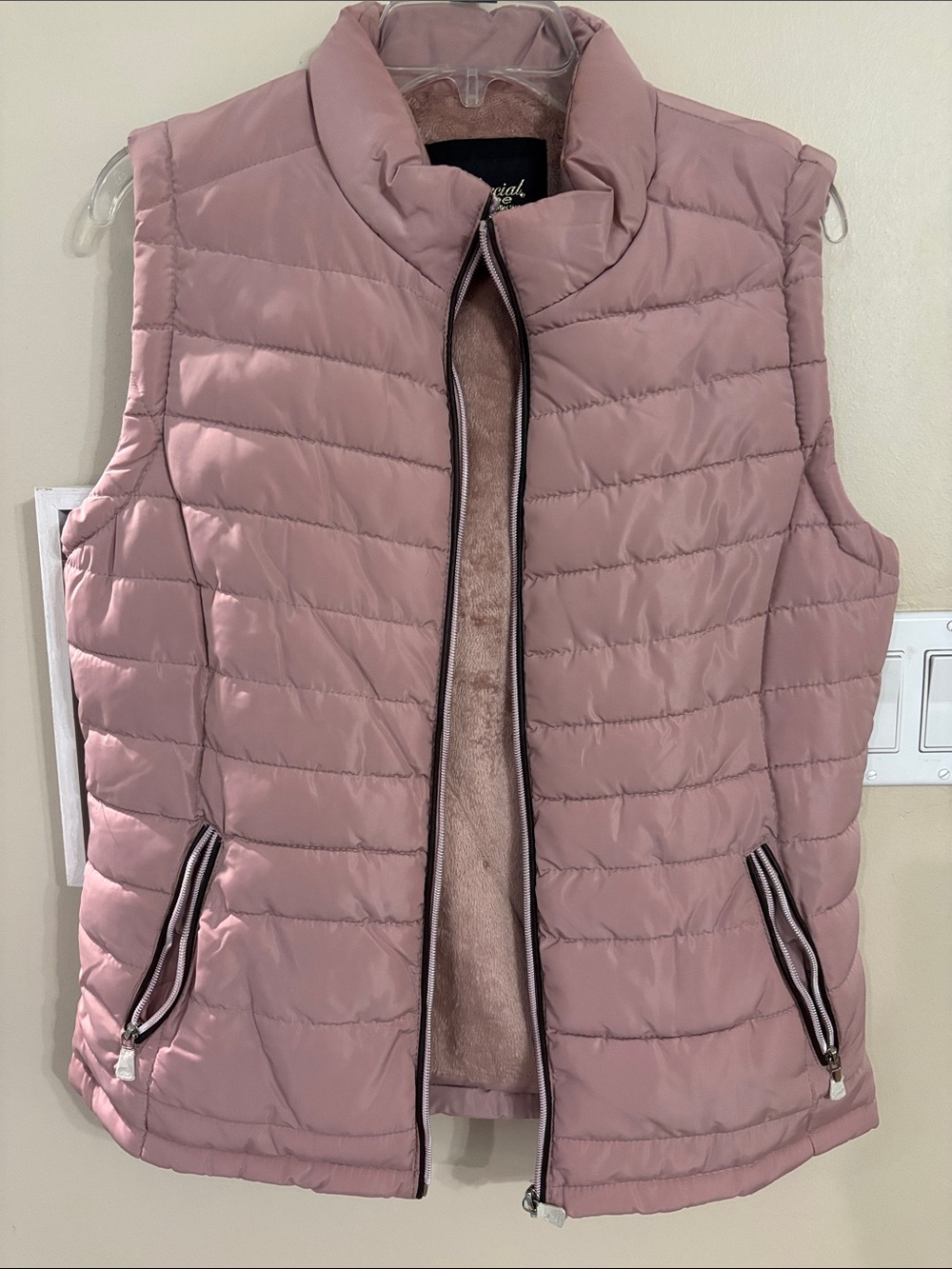 Quilted Sleeveless Vest in Dusty Rose with Plush Lining